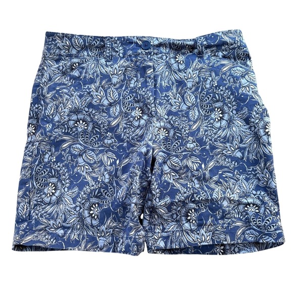 Talbots Pants - Talbots‎ Womens Floral Print Blue Vacation Cotton Blend Shorts Size 6